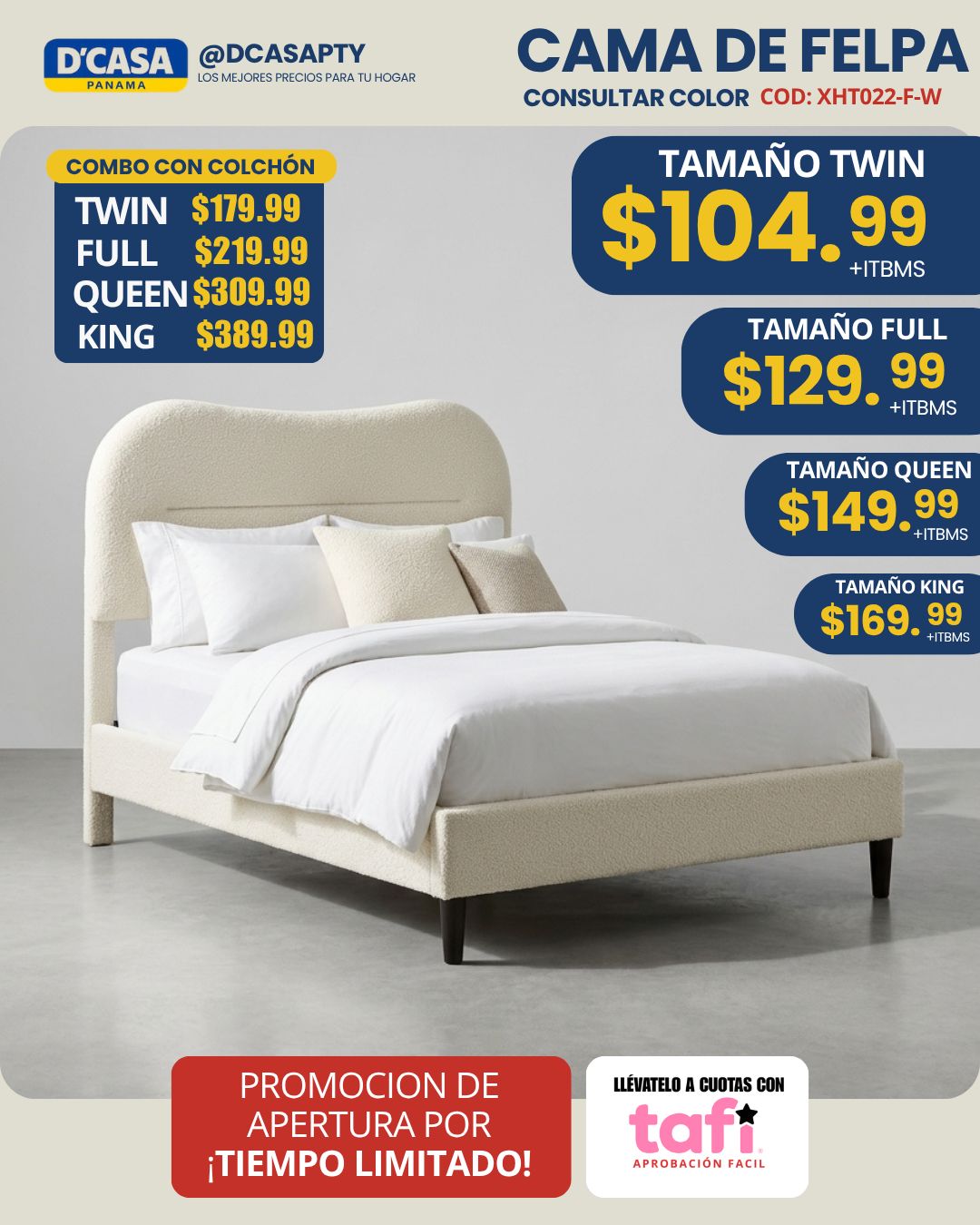 Cama de felpa — promoción de apertura
